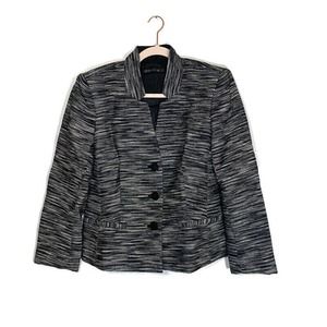 Lafayette 148 Jacket Blazer Sz 6 Black White Textured Lined Button Structured